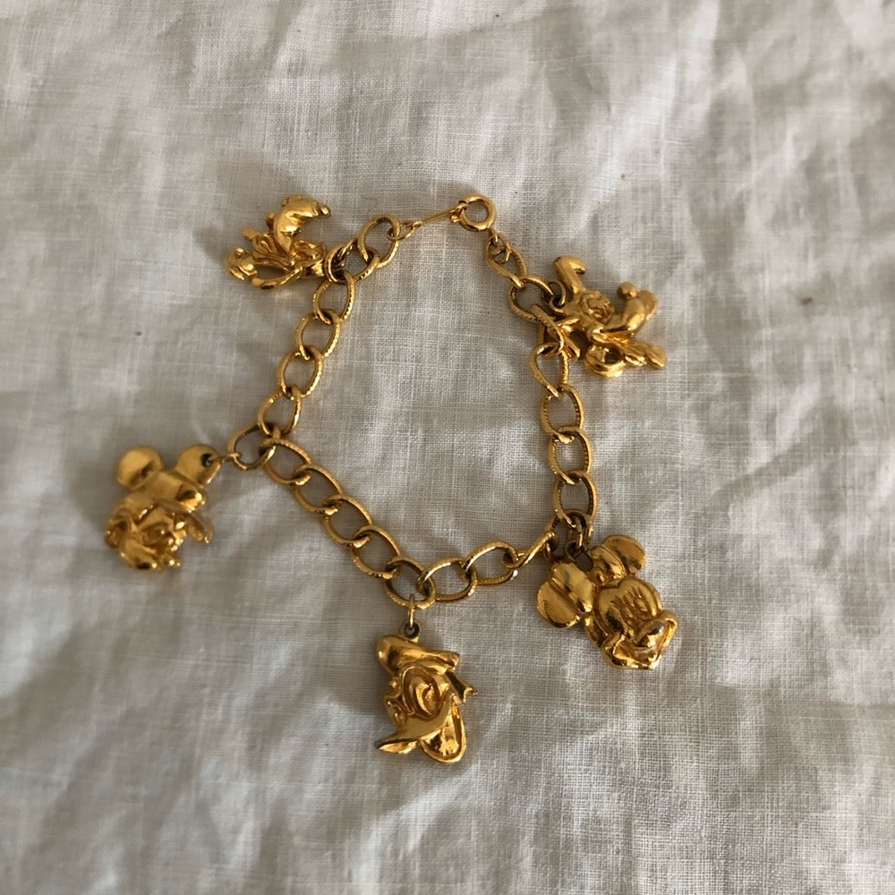 Vtg Gold Tone Disney Character Charm Bracelet